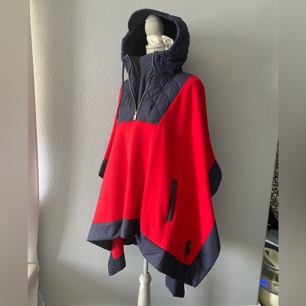 NWT! Polo Ralph Lauren Fleece  Hoodie ponchos/capes Red/blue size XS/S